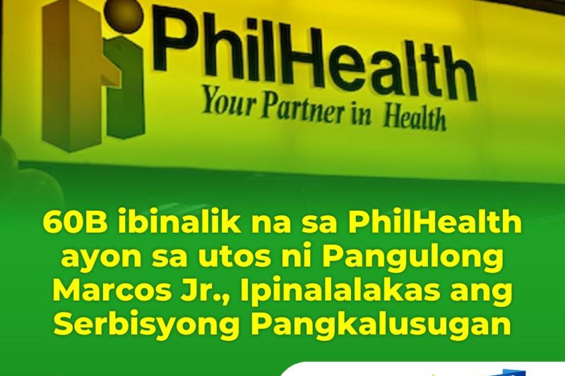 60B ibinalik na sa PhilHealth ayon sa utos ni Pangulong Marcos Jr, Ipinalalakas ang Serbisyong Pangkalusugan